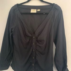 Anthropologie Maeve Black Button Down Top